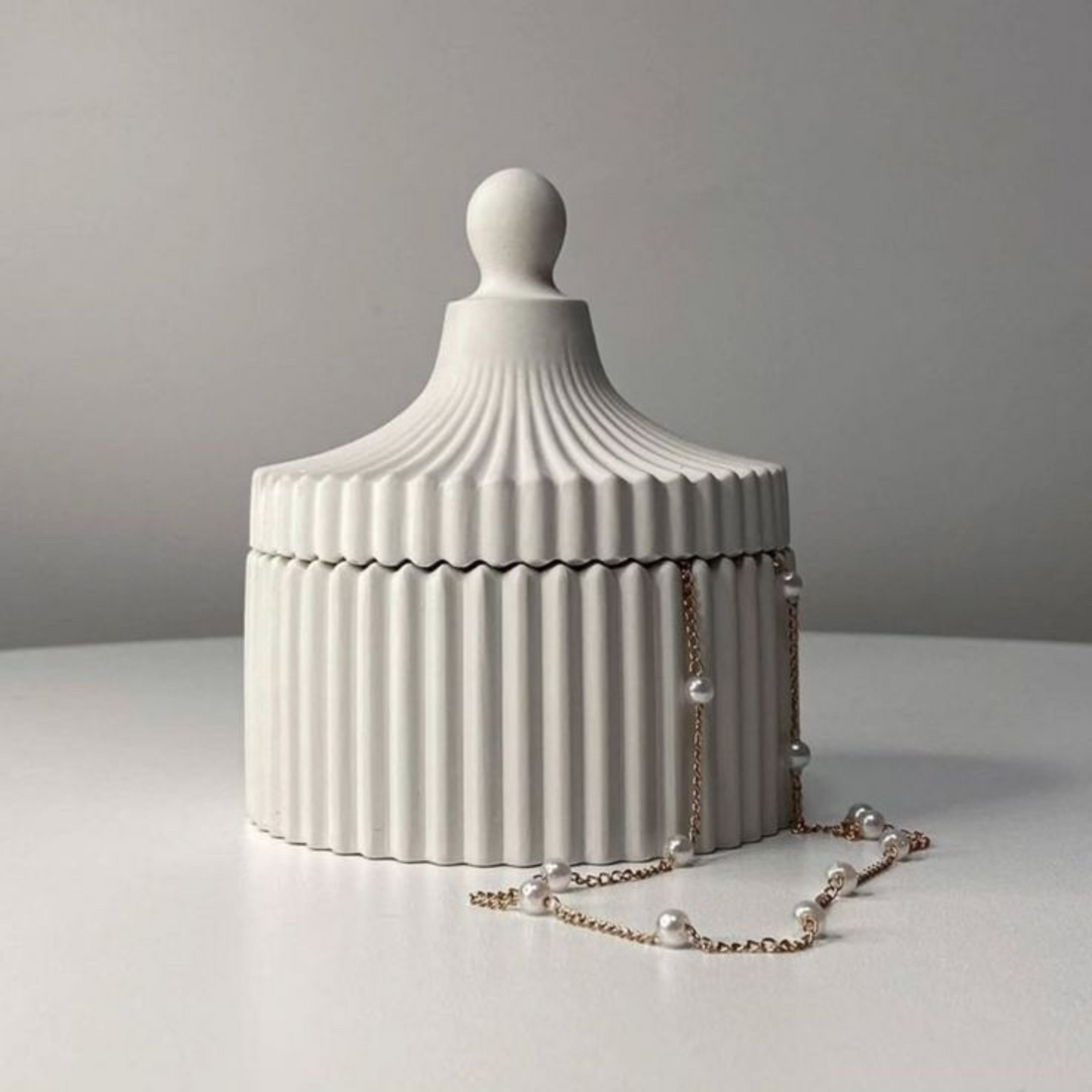 Minimalist Ribbed Ceramic Jewelry Jar